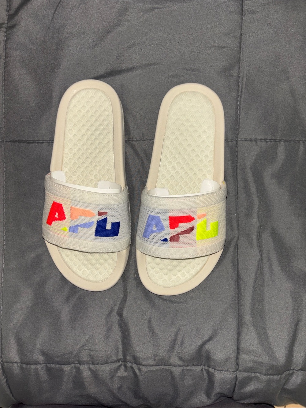 APL women’s  White Slide Sandals with Multicolor Logo